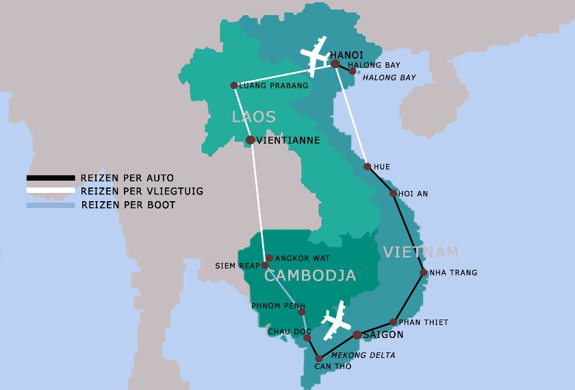 Vietnam Laos en Cambodja reis kaart iki Travels